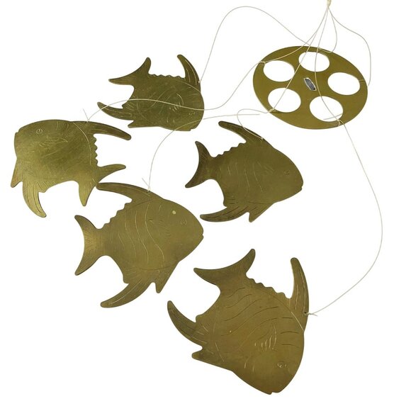 Vintage Brass 5 Tropical Fish Outdoor Wind Chime Made in Taiwan - Picture 8 of 8
